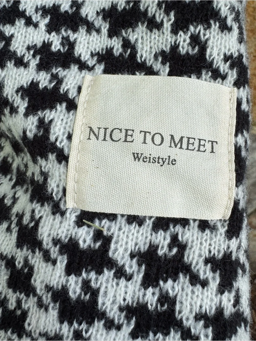 Black & White Houndstooth and Chevron Knit Scarf Preppy Old Money